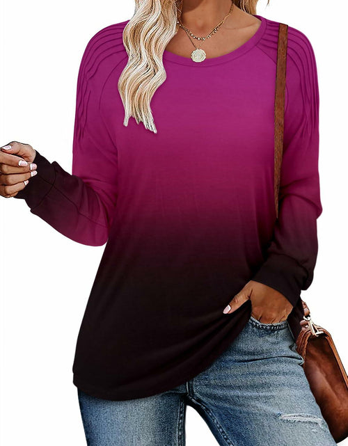 Load image into Gallery viewer, StunShow Womens Long Sleeve Tunic Top Crewneck Gradient Rose Size L
