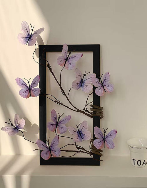 Load image into Gallery viewer, HMKAIJUFUL Handmade Butterfly Wall Art Wood Frame Blue Purple 16x8in
