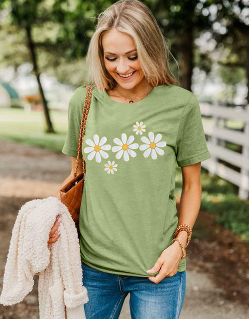 Load image into Gallery viewer, LUKYCILD Daisy Graphic Short Sleeve Summer Shirt Top Green Size M

