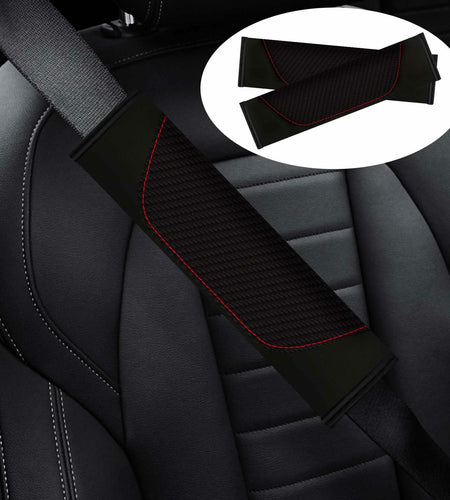 MVJAA Carbon Fiber Leather Seat Belt Covers, Thickening Pad, 2 Pack Black