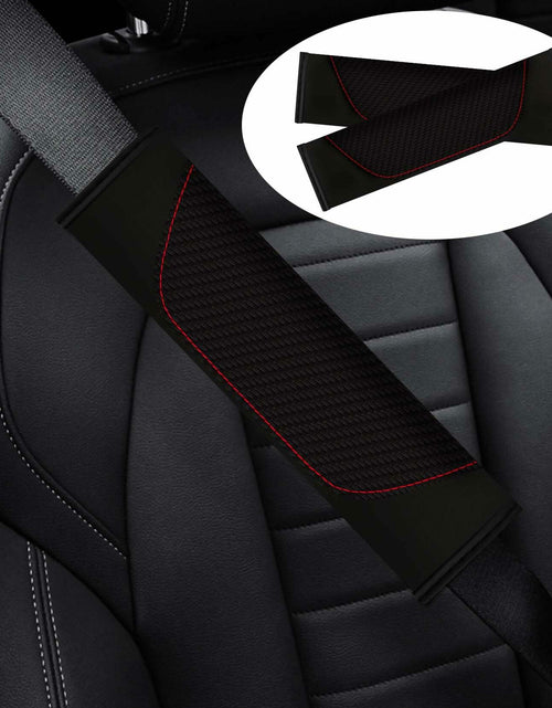 Load image into Gallery viewer, MVJAA Carbon Fiber Leather Seat Belt Covers, Thickening Pad, 2 Pack Black
