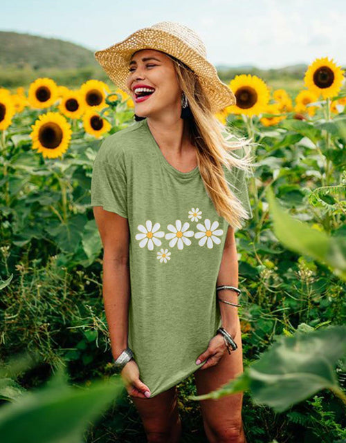 Load image into Gallery viewer, LUKYCILD Daisy Graphic Short Sleeve Summer Shirt Top Green Size M

