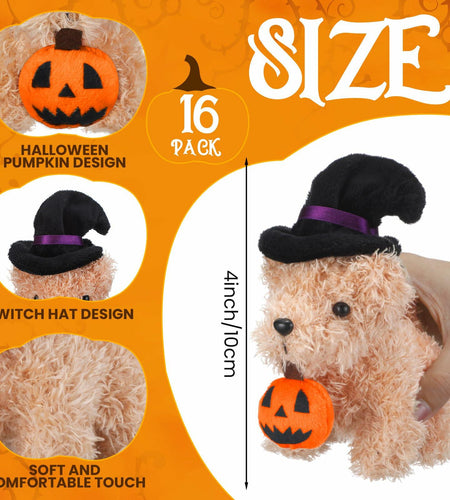 Vinsot Halloween Mini Dog Plush Toys 16pcs Bat Pumpkin 4" White Apricot Brown