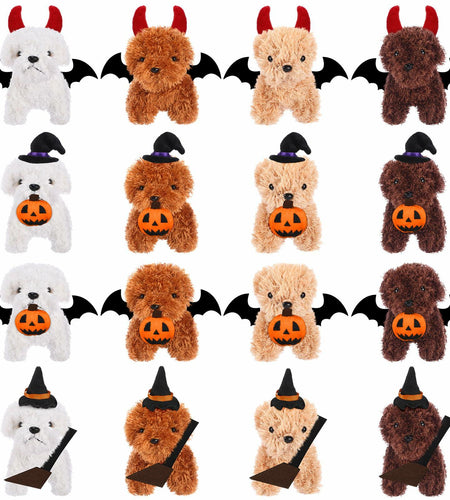 Vinsot Halloween Mini Dog Plush Toys 16pcs Bat Pumpkin 4" White Apricot Brown