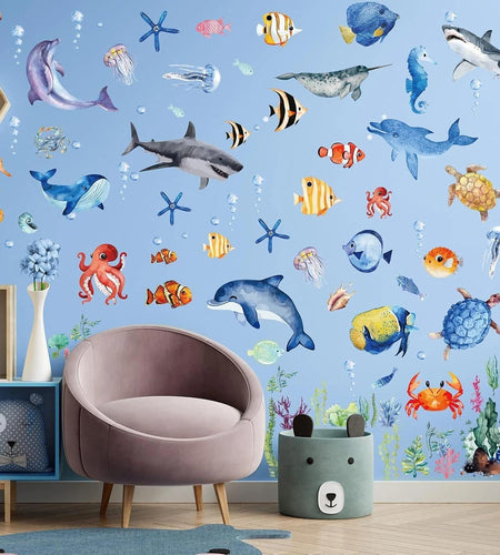 SIKERIC Under The Sea Wall Decals Ocean Animals Nursery Decor Vinyl Art Deco