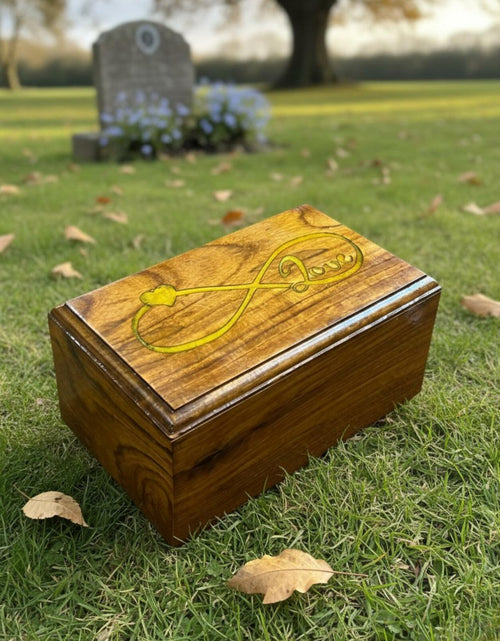 Load image into Gallery viewer, AYZCORP Wooden Urn Infinity Love Design Rosewood Pet Cremation Box
