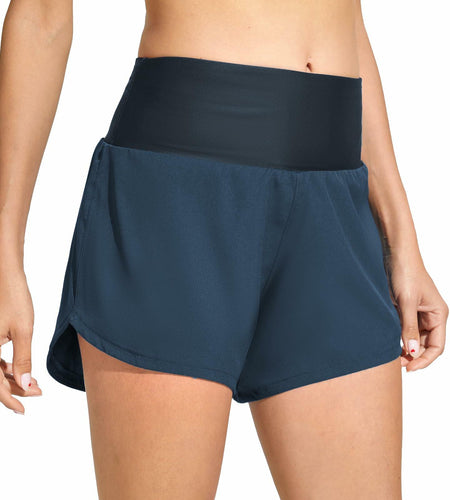 Cagola Women's High Waisted Tummy Control Swim Shorts Black 5" Inseam Size M
