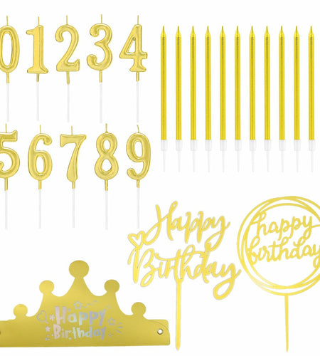 Chanseen 25Pcs Gold Birthday Candle Set Number 0-9 Metallic Long Thin