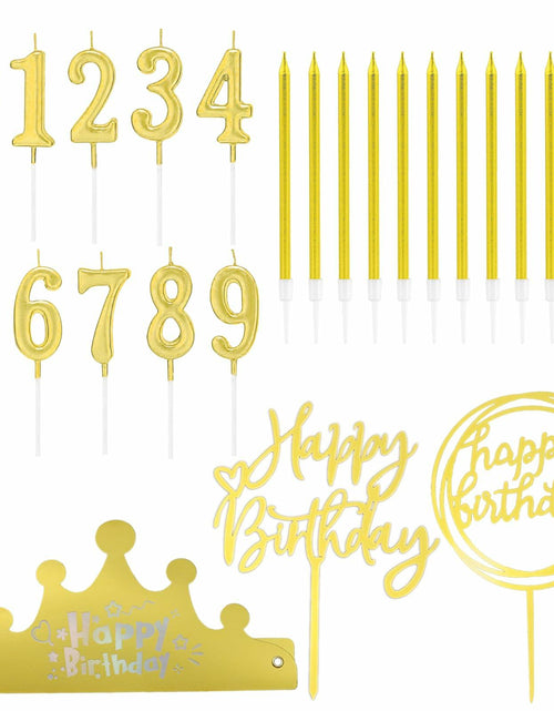 Load image into Gallery viewer, Chanseen 25Pcs Gold Birthday Candle Set Number 0-9 Metallic Long Thin

