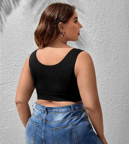 WDIRARA Women's Plus Size Bralette Scoop Neck Crop Cami Top Bra Blue 3XL
