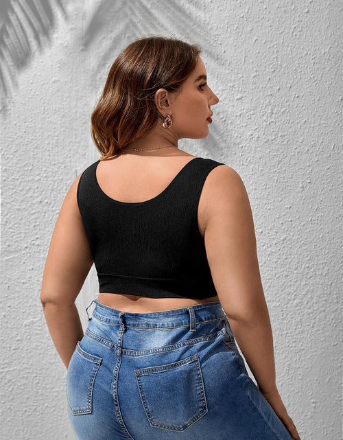 Load image into Gallery viewer, WDIRARA Women's Plus Size Bralette Scoop Neck Crop Cami Top Bra Blue 3XL
