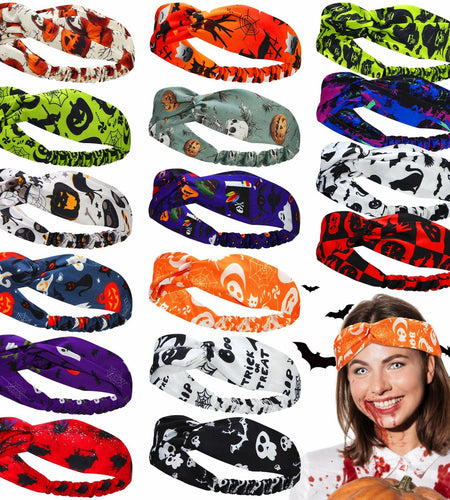 JaGely 16 Pcs Halloween Elastic Headbands Colorful Cartoon Non Slip