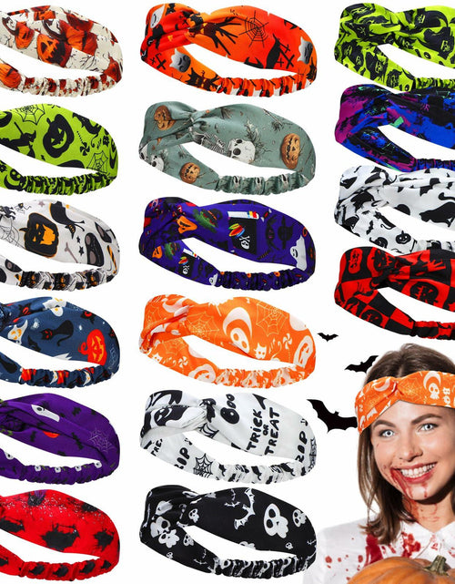 Load image into Gallery viewer, JaGely 16 Pcs Halloween Elastic Headbands Colorful Cartoon Non Slip
