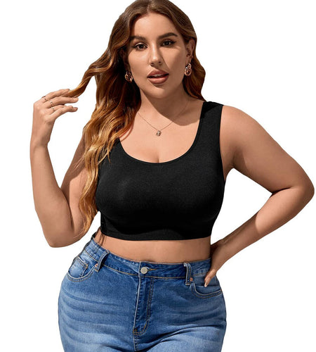 WDIRARA Women's Plus Size Bralette Scoop Neck Crop Cami Top Bra Blue 3XL