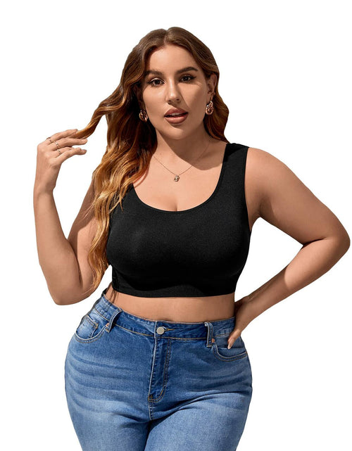 Load image into Gallery viewer, WDIRARA Women's Plus Size Bralette Scoop Neck Crop Cami Top Bra Blue 3XL
