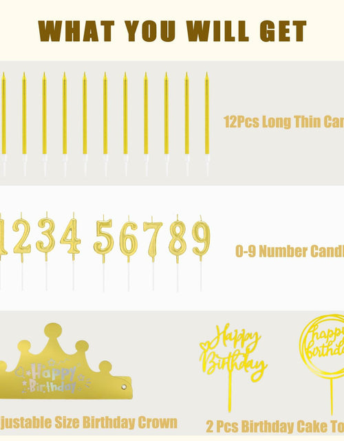 Load image into Gallery viewer, Chanseen 25Pcs Gold Birthday Candle Set Number 0-9 Metallic Long Thin
