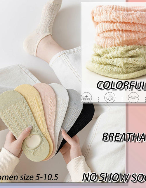Load image into Gallery viewer, CHUNFO Womens No Show Socks Antislip Seamless Cushioned 5 Pairs Size 5.5-10
