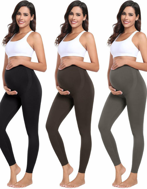 Load image into Gallery viewer, URUWASHI Womens Maternity Leggings High Waist Seamless Workout Black Size L

