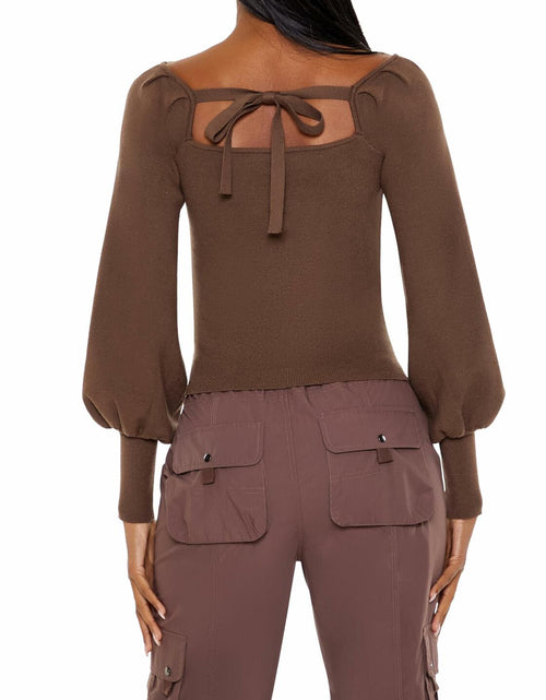 Load image into Gallery viewer, Forever 21 Gigot-Sleeve Sweater-Knit Crop Top Espresso Brown Size XS
