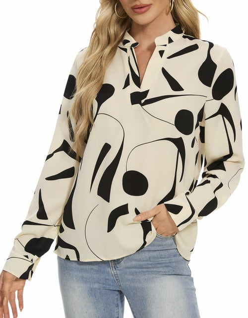 Load image into Gallery viewer, VIPONES Women V Neck Puff Sleeve Floral Blouse Lightweight 530-White Size M
