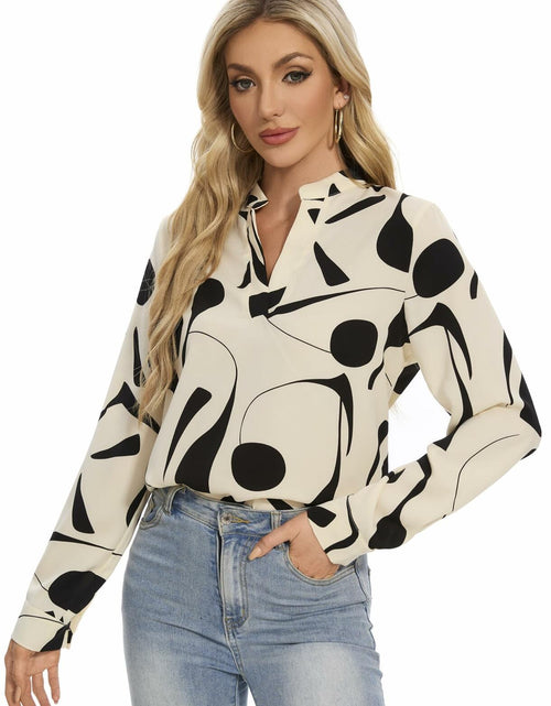 Load image into Gallery viewer, VIPONES Women V Neck Puff Sleeve Floral Blouse Lightweight 530-White Size M
