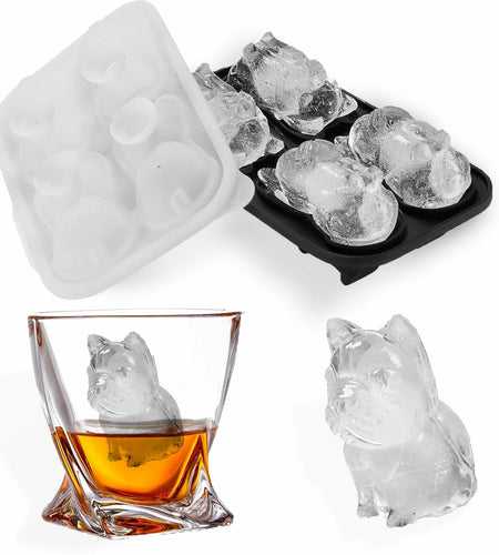 Siyoriot 3D French Bulldog Ice Cube Mold 4 Hole Black BPA Free Silicone