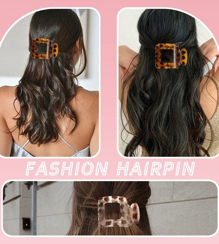 6Pcs Flat Square Leopard Hair Clips Large Claw Clips Non Slip Strong Hold