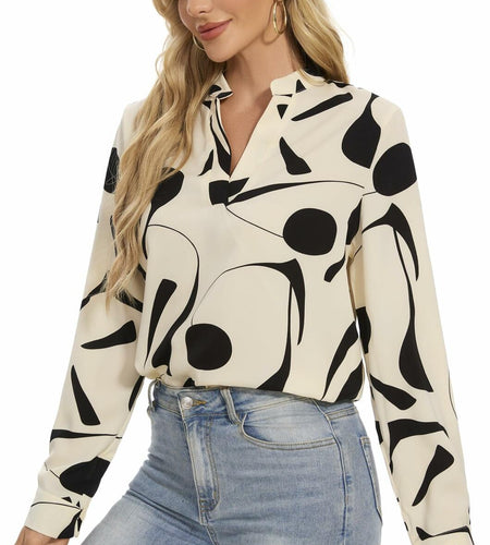VIPONES Women V Neck Puff Sleeve Floral Blouse Lightweight 530-White Size M