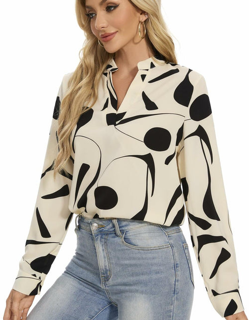 Load image into Gallery viewer, VIPONES Women V Neck Puff Sleeve Floral Blouse Lightweight 530-White Size M
