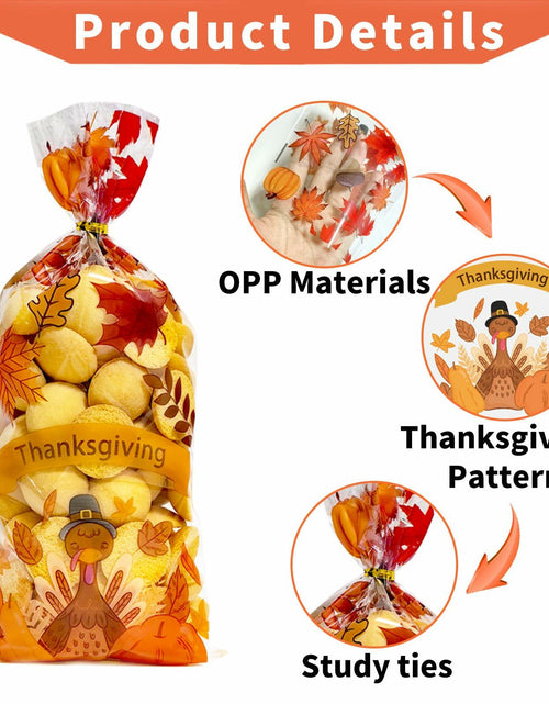 Load image into Gallery viewer, QOIUSO 100PCS Thanksgiving Treat Bags with 110 Twist Ties Pumpkin Leaf
