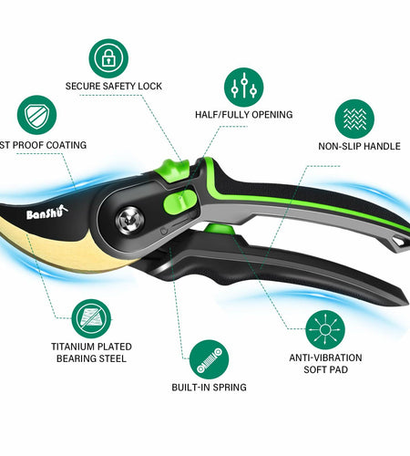 Banshu Bypass Pruning Shears Rust Resistant Bearing Steel Blade Heavy Duty