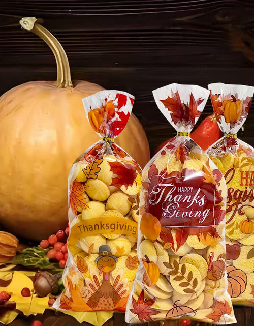 Load image into Gallery viewer, QOIUSO 100PCS Thanksgiving Treat Bags with 110 Twist Ties Pumpkin Leaf
