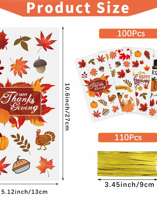 Load image into Gallery viewer, QOIUSO 100PCS Thanksgiving Treat Bags with 110 Twist Ties Pumpkin Leaf
