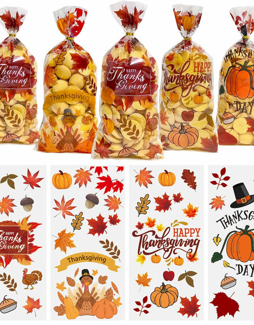 Load image into Gallery viewer, QOIUSO 100PCS Thanksgiving Treat Bags with 110 Twist Ties Pumpkin Leaf
