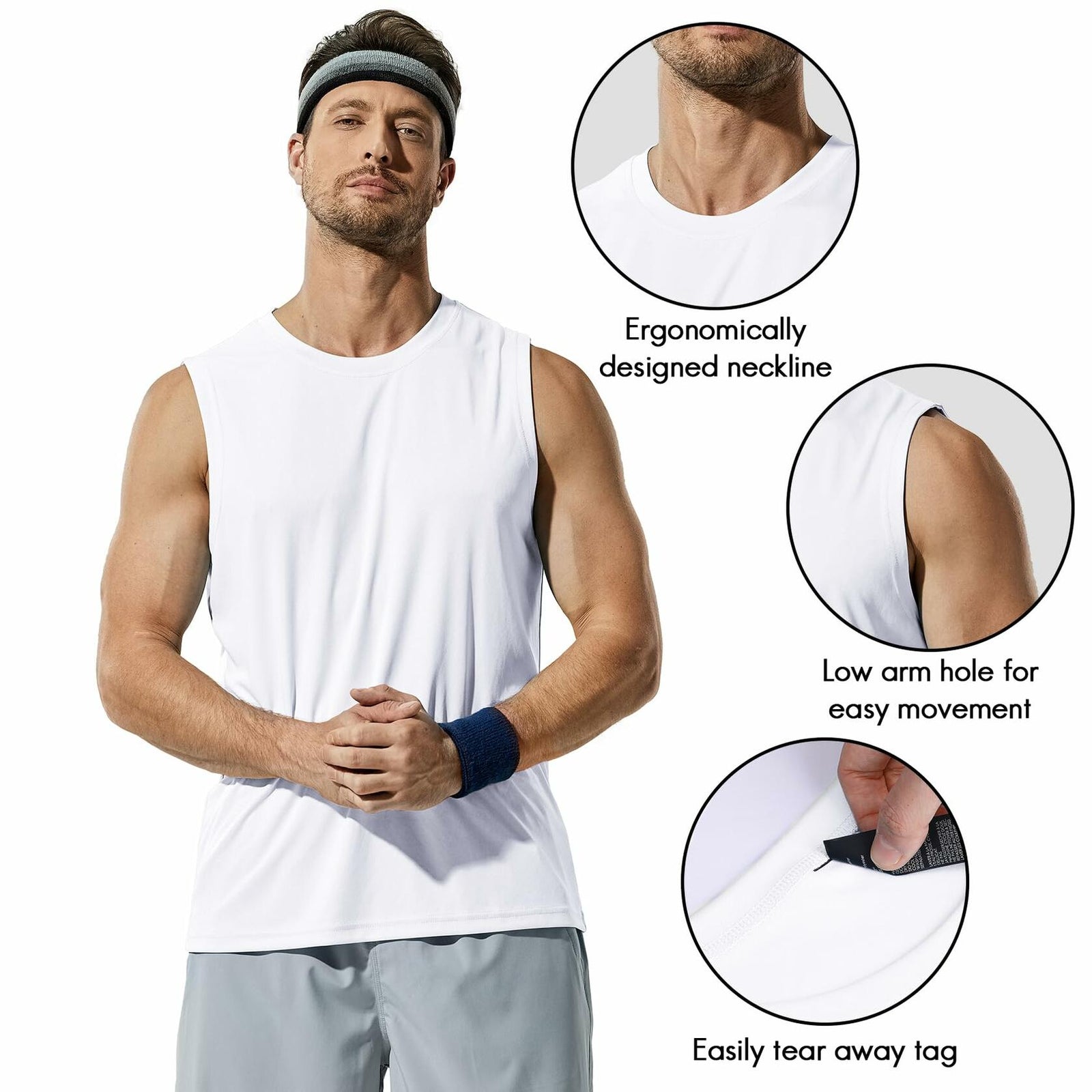 Haimont Men's Dry Fit UPF 50 Sleeveless Muscle Tank Top White Size XL
