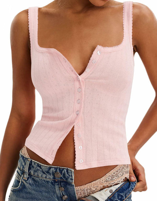 Load image into Gallery viewer, Women's MAOECO Ribbed Tank Top Sleeveless Henley Button Down Slim Fit
