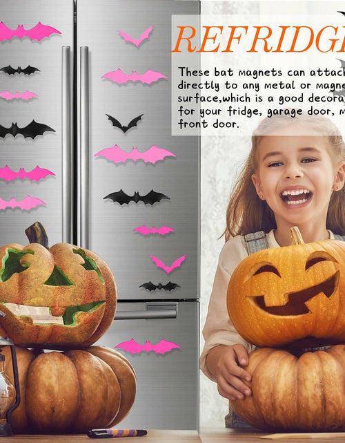 Load image into Gallery viewer, Konohan Halloween Bat Magnets 15 Pcs 3D PVC Black Pink Hot Pink 16x4-8x4cm
