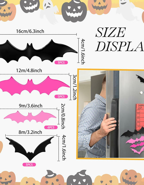 Load image into Gallery viewer, Konohan Halloween Bat Magnets 15 Pcs 3D PVC Black Pink Hot Pink 16x4-8x4cm
