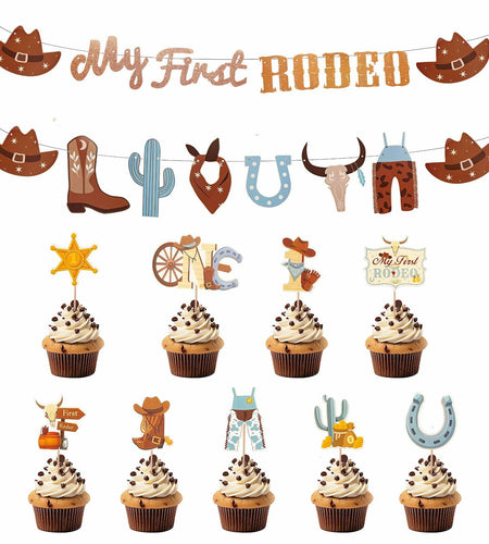 36PCS My First Rodeo Boy Birthday Decorations Baby Shower Party Supplies
