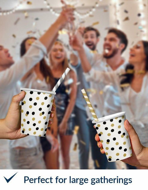 Load image into Gallery viewer, PAW 50-Pack 8.5oz Disposable Paper Cups Gold Confetti Hot &amp; Cold Party Cups
