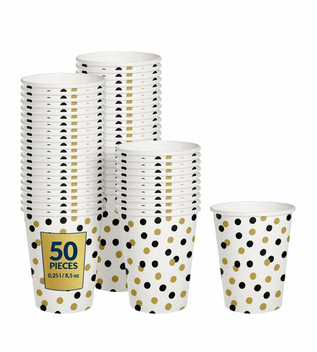 PAW 50-Pack 8.5oz Disposable Paper Cups Gold Confetti Hot & Cold Party Cups