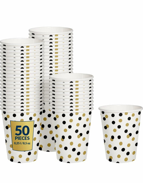 Load image into Gallery viewer, PAW 50-Pack 8.5oz Disposable Paper Cups Gold Confetti Hot &amp; Cold Party Cups
