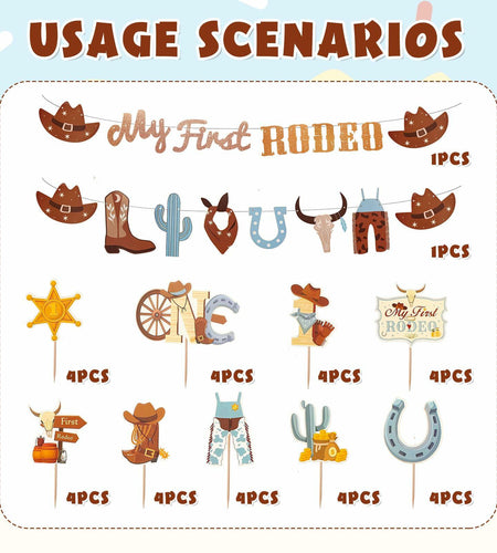 36PCS My First Rodeo Boy Birthday Decorations Baby Shower Party Supplies