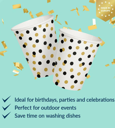 PAW 50-Pack 8.5oz Disposable Paper Cups Gold Confetti Hot & Cold Party Cups