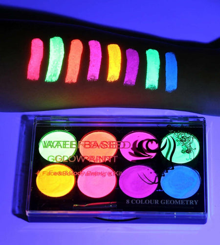 8 Neon UV Face & Body Paint Kit – Water-Based, Glow, Washable, Halloween