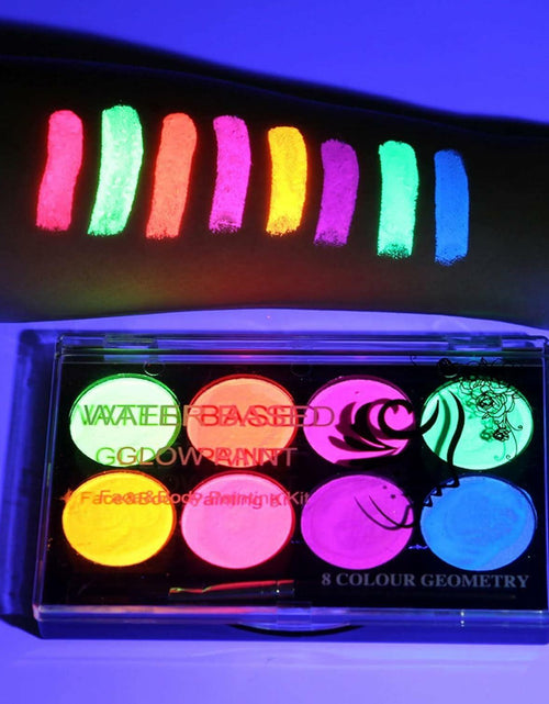 Load image into Gallery viewer, 8 Neon UV Face &amp; Body Paint Kit – Water-Based, Glow, Washable, Halloween
