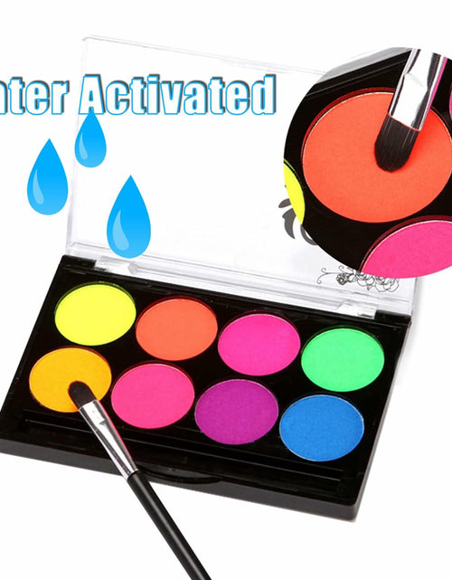 Load image into Gallery viewer, 8 Neon UV Face &amp; Body Paint Kit – Water-Based, Glow, Washable, Halloween
