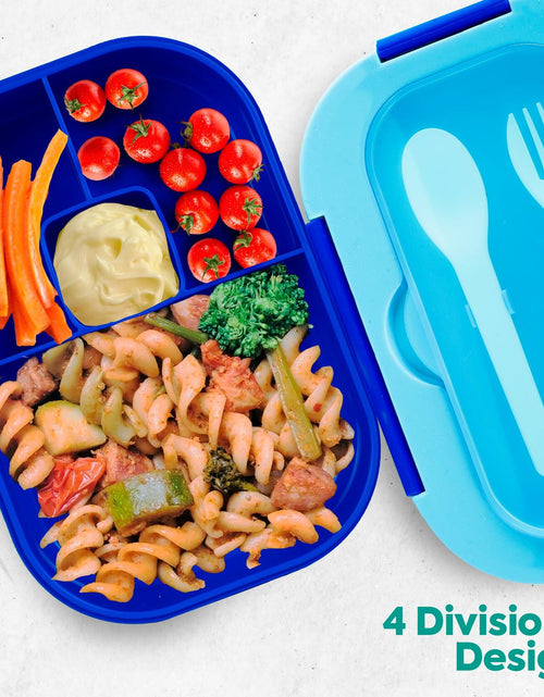 Load image into Gallery viewer, DifaBella Kids Lunch Box – 4-Compartment Bento Box with Spoon &amp; Fork (Blue)
