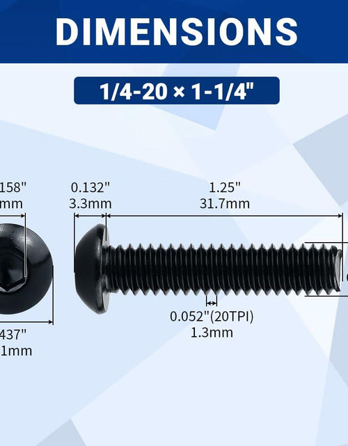 Load image into Gallery viewer, 1/4-20 x 1-1/4" Stainless Button Socket Cap Screws 25pcs w/ Hex Wrench
