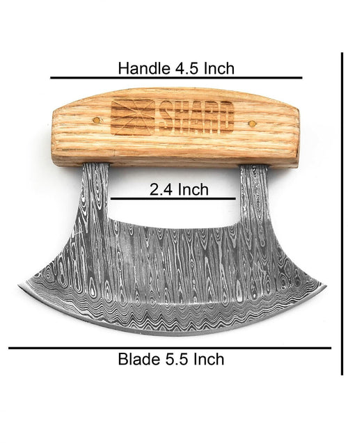 Load image into Gallery viewer, Handmade Damascus Steel Ulu Knife – Multi-Purpose Kitchen Blade with Sheath
